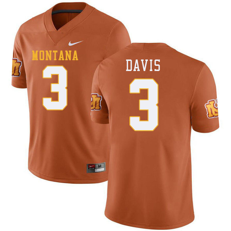 Montana Grizzlies #3 Brooks Davis College Football Jerseys Stitched Sale-Throwback